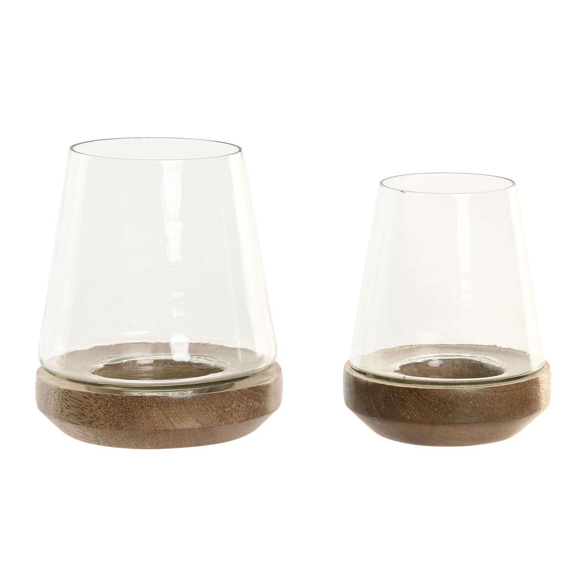 Ljusstakar Home ESPRIT Brun Naturell Glas Mangoträ 12 x 12 x 15 cm (2 antal)
