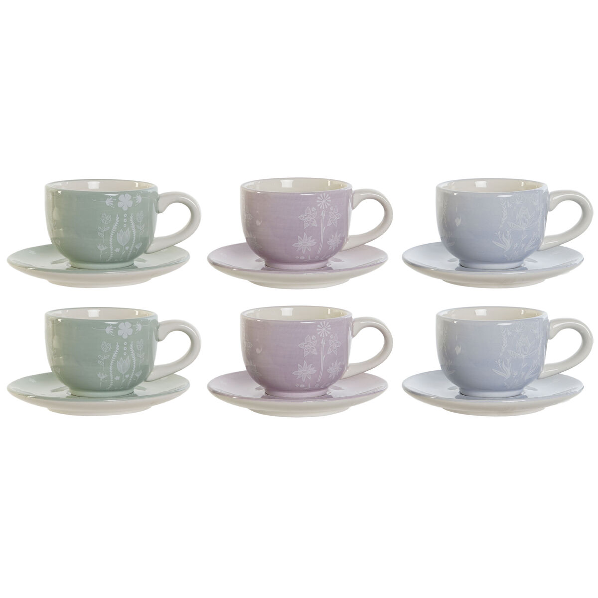 Kaffeset DKD Home Decor Blå Vit Grön Lila Metall Dolomite 180 ml
