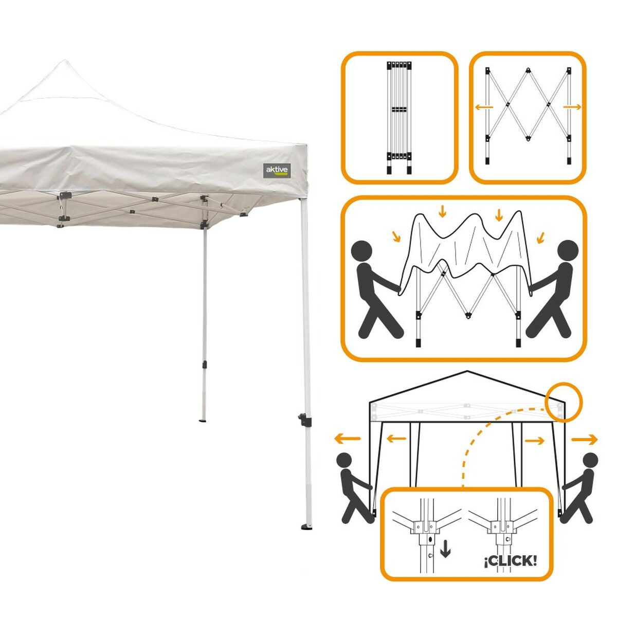 Gazebo Aktive Hopfällbar Justerbar höjd Stål Polyester 420D Oxford Vit 300 x 320 x 300 cm - 5