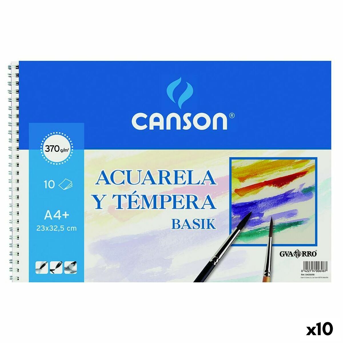 Ritblock Canson Basik 10 Blad 370 g/m² Gouache Vattenfärger (10 antal)