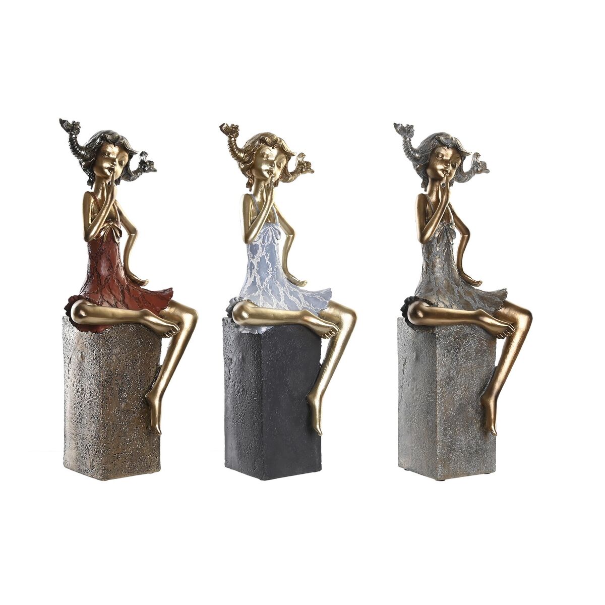 Prydnadsfigur DKD Home Decor 16 x 12 x 37 cm Kvinna Röd Grå Blå (3 antal) - 3