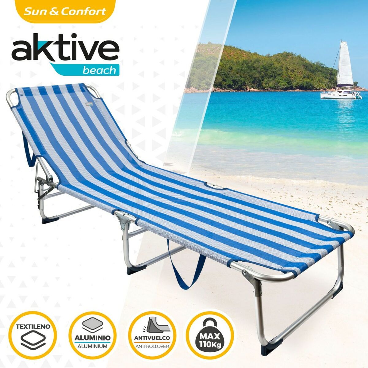 Strandsolstol Aktive 188 x 30 x 58 cm - 6