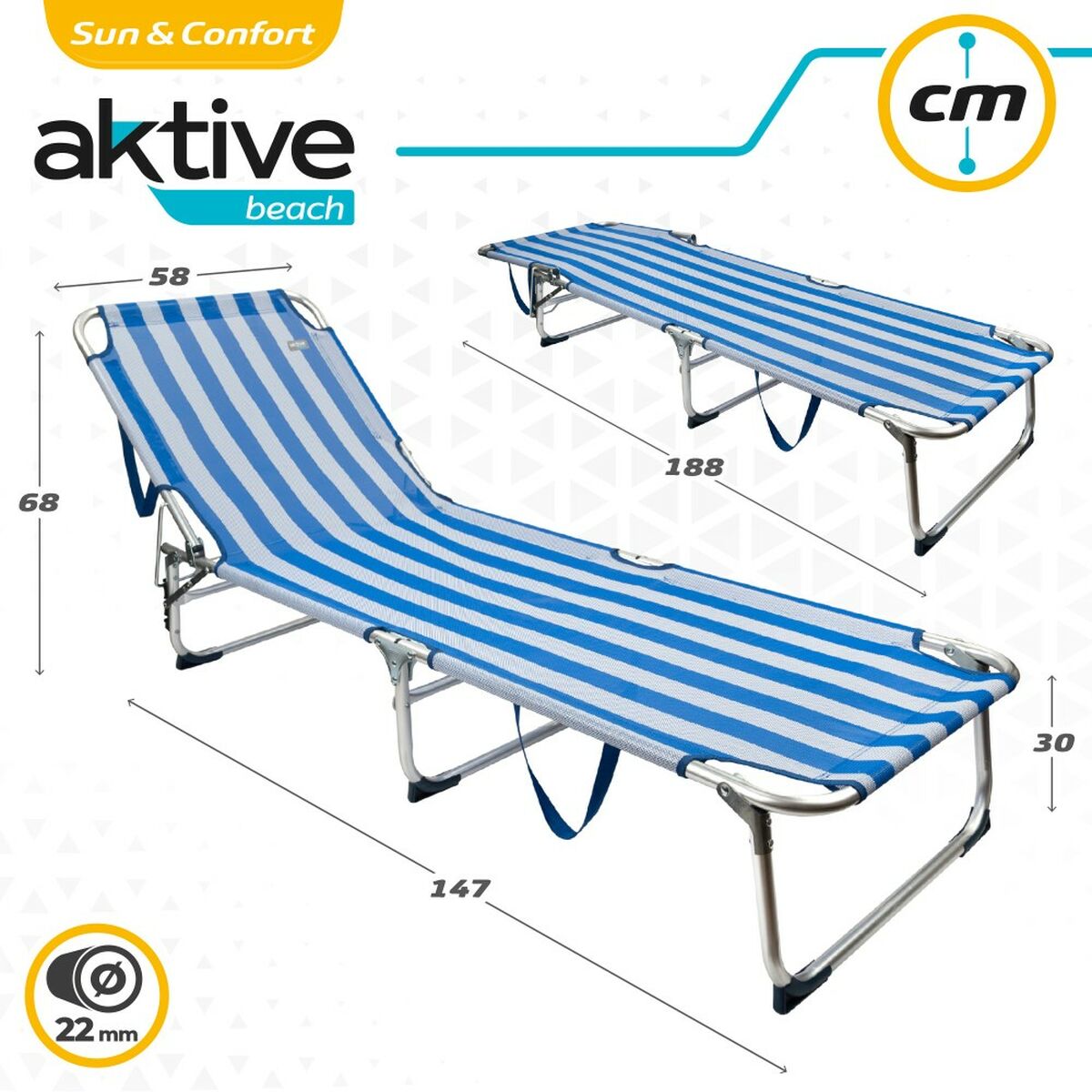 Strandsolstol Aktive 188 x 30 x 58 cm - 2