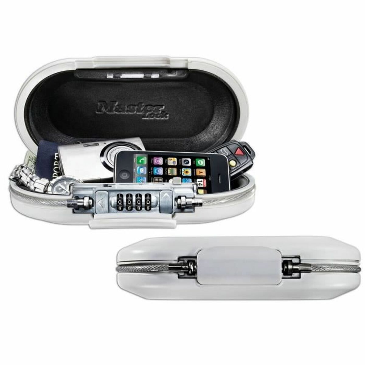 Bärbart kassaskåp med säkerhetskabel Master Lock 5900EURDWHT Vit ABS 700 ml 6 x 12,9 x 24 cm - 5