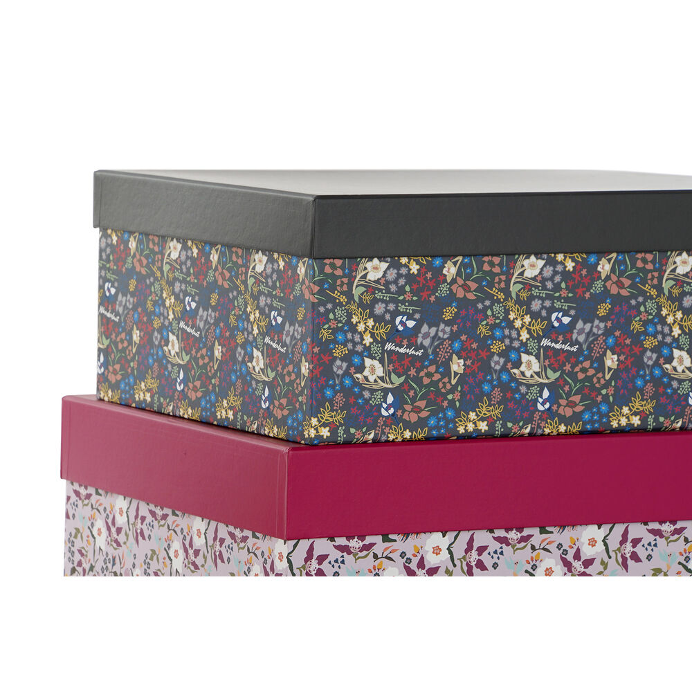 Set med stapelbara förvaringslådor DKD Home Decor Fyrkantig Virágok Papp - 2