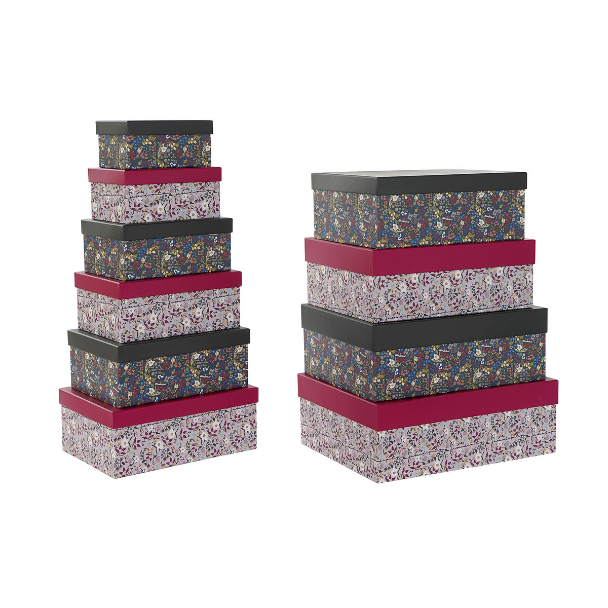 Set med stapelbara förvaringslådor DKD Home Decor Fyrkantig Virágok Papp - 4