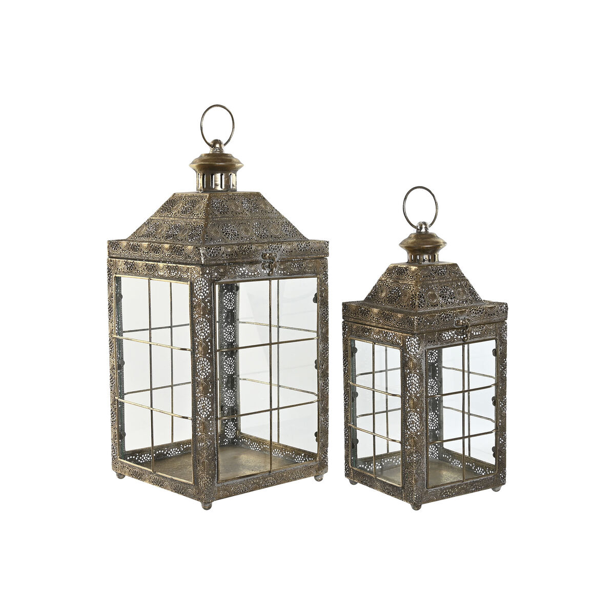 Lyktsats Home ESPRIT Gyllene Metall Glas Arab 26 x 26 x 53 cm (2 Delar)
