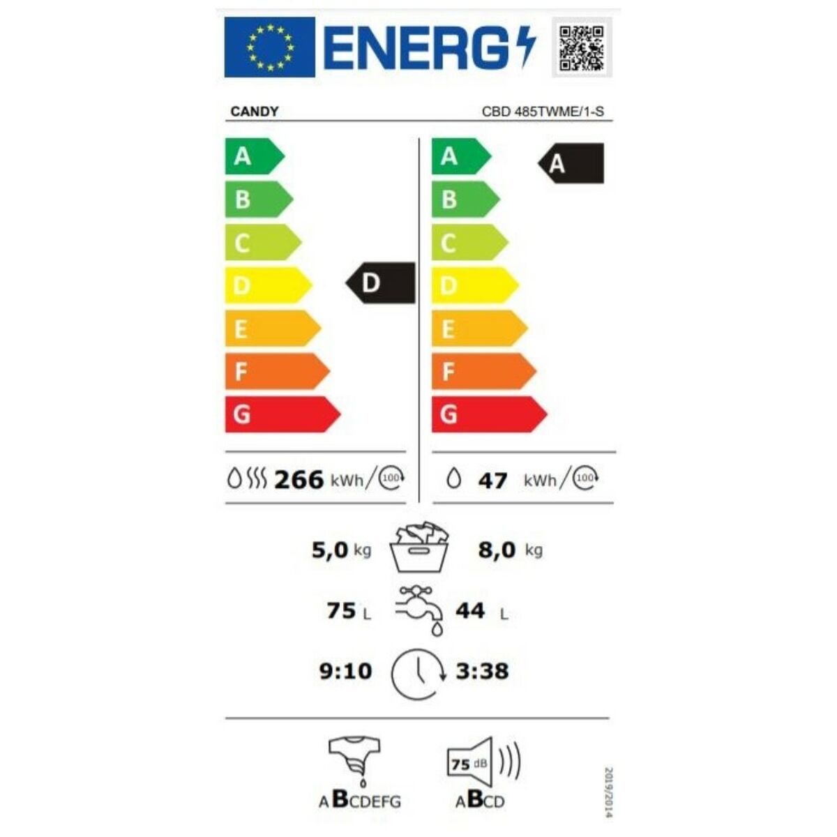 Washer - Dryer Candy CBD 485TWME/1-S 1400 rpm 8kg / 5kg Vit - 2