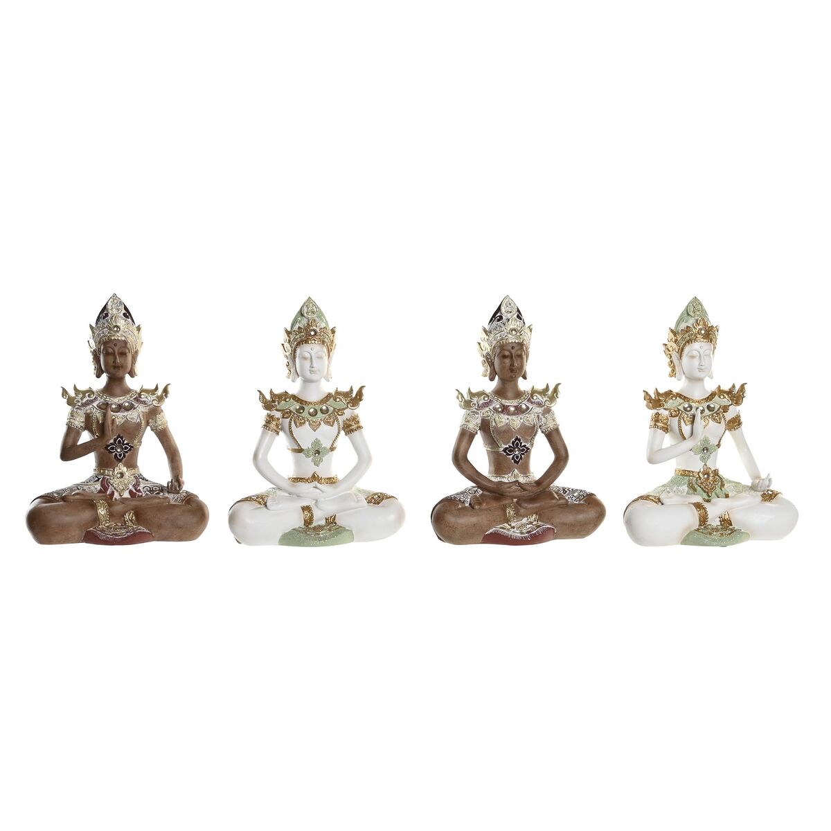 Prydnadsfigur DKD Home Decor 20,5 x 10,5 x 28,5 cm Brun Buddha Vit Orientalisk (4 Delar) - 3