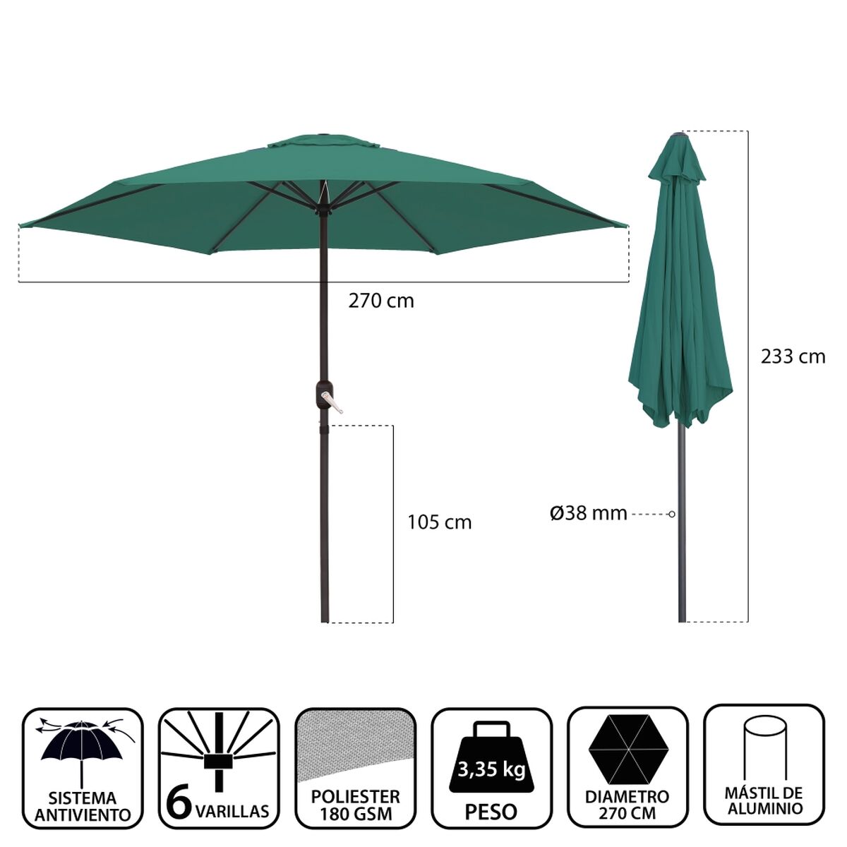 Naperny? Monty Aluminium Grön 270 cm - 5