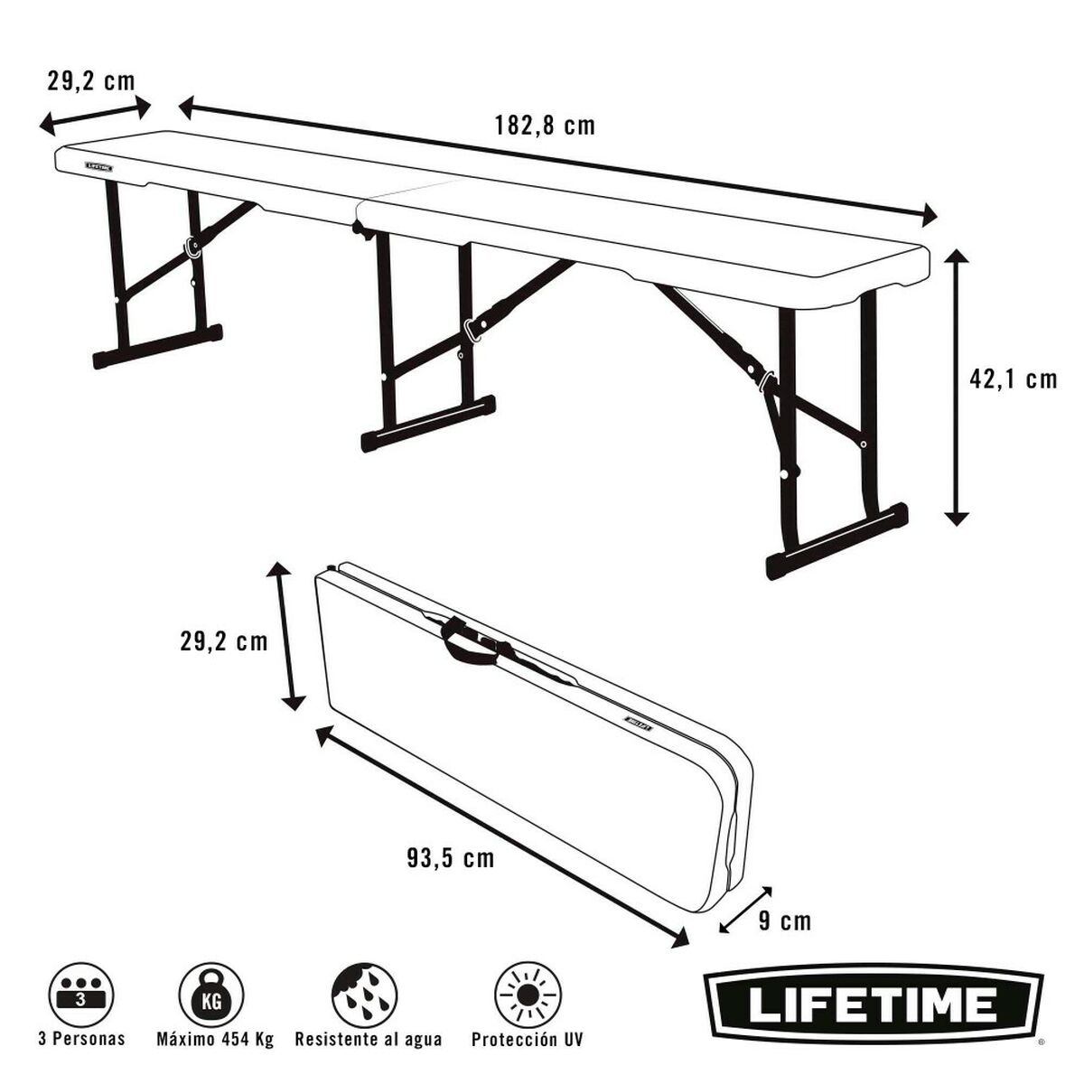 Bänk Lifetime Vit Hopfällbar 183 x 42 x 29 cm - 8