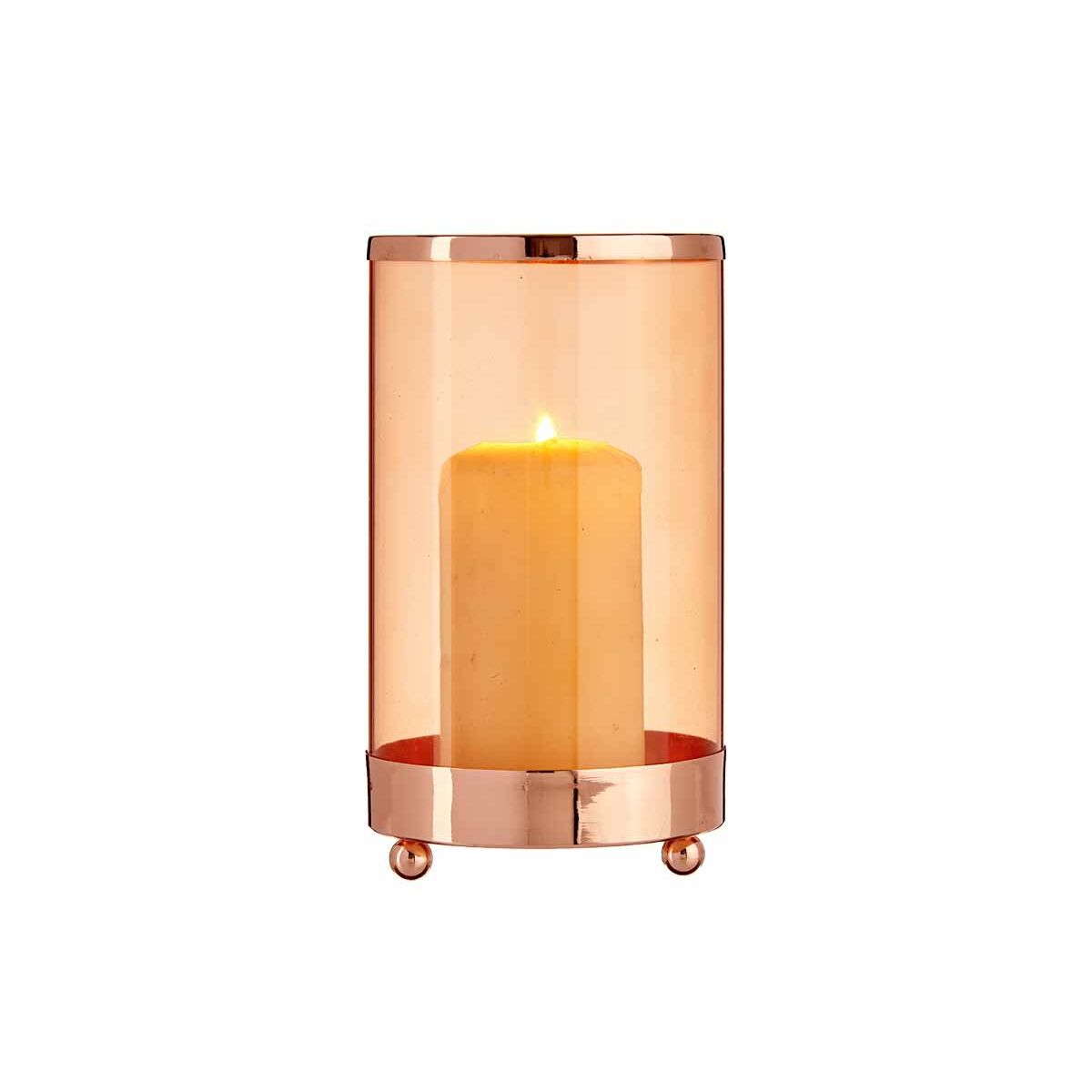 Ljusstakar Koppar Ambra Cylinder Metall Glas (9,7 x 16,5 x 9,7 cm) - 3