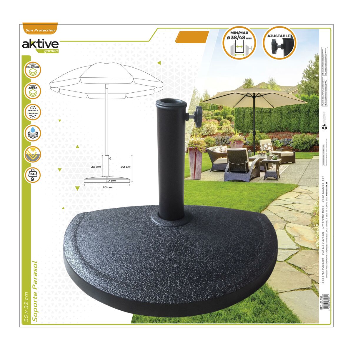 Parasollfot Aktive 50 x 32 x 31,5 cm Svart Plast - 6