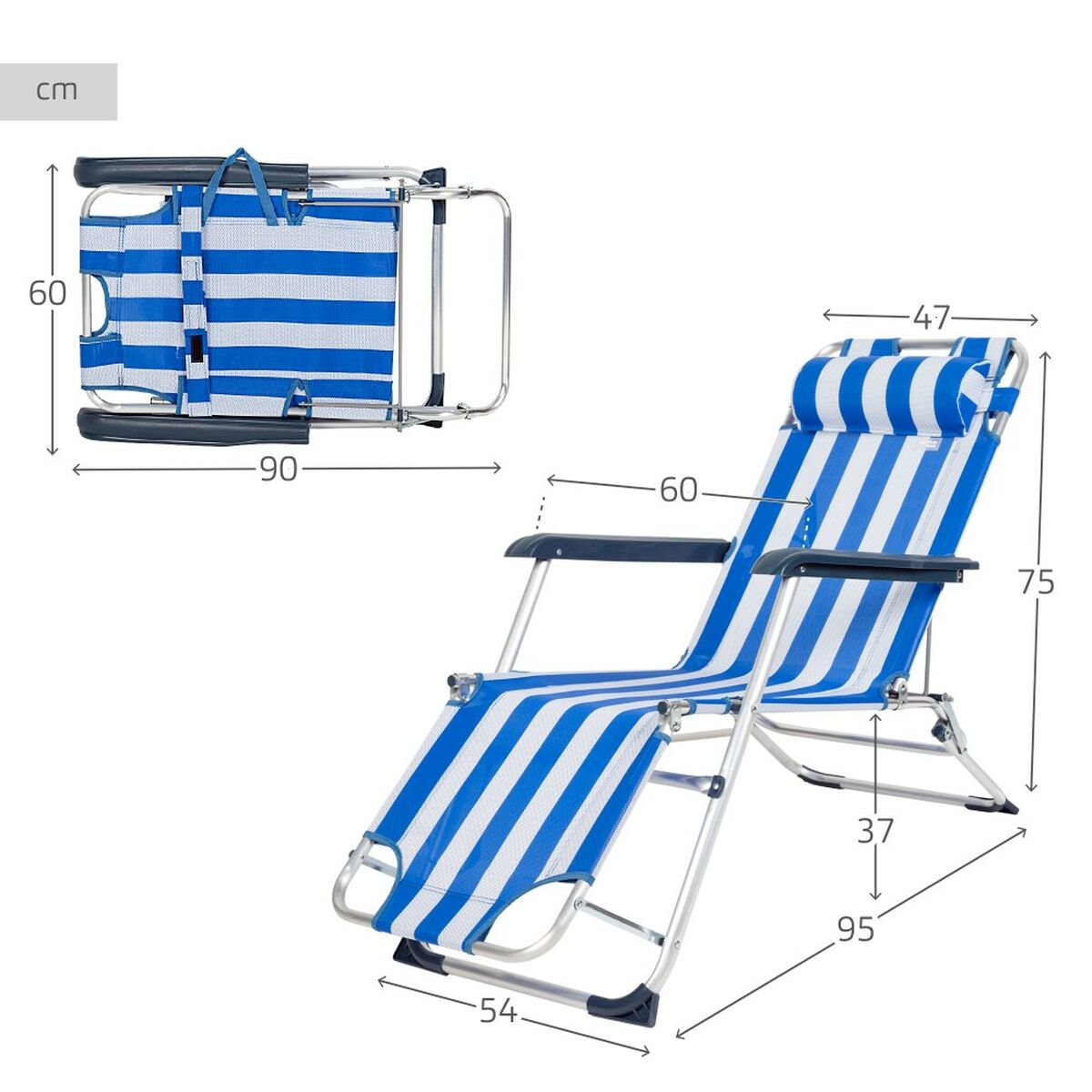 Lutbar vilstol Aktive Randig 153 x 33 x 47 cm - 6
