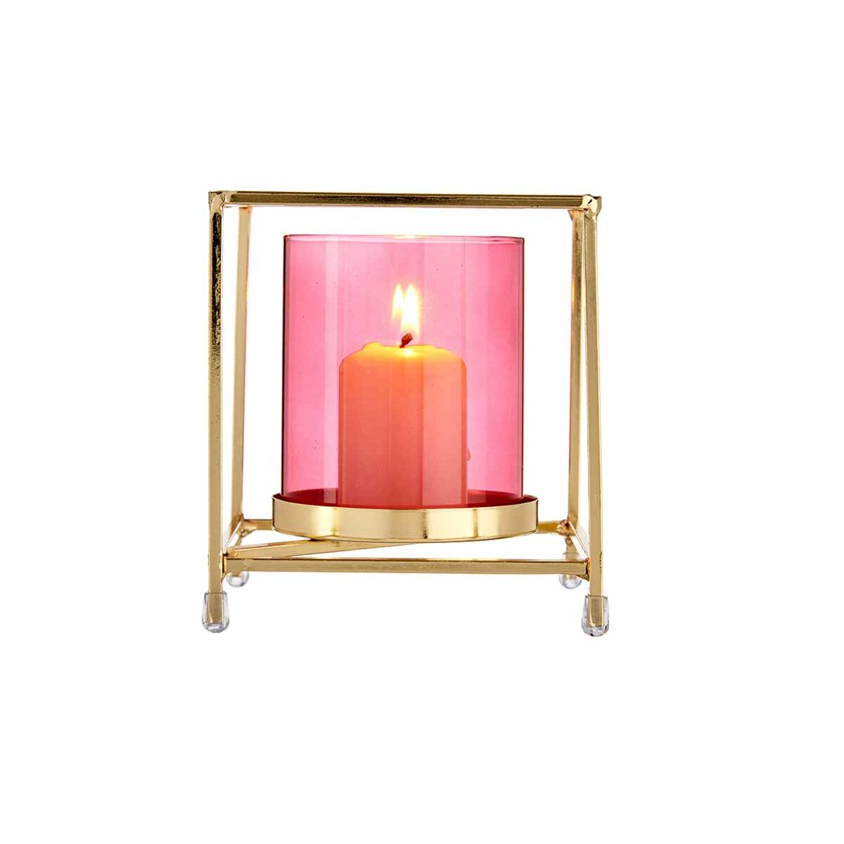 Ljusstakar Fyrkantig Rosa Gyllene 11,5 x 12,6 x 11,5 cm Metall Glas - 2