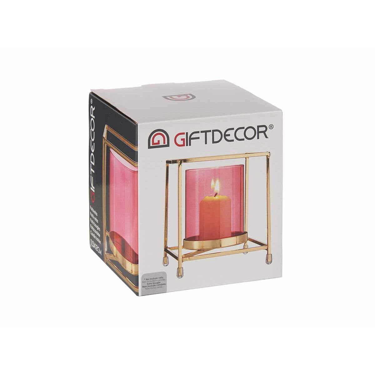 Ljusstakar Fyrkantig Rosa Gyllene 11,5 x 12,6 x 11,5 cm Metall Glas - 3