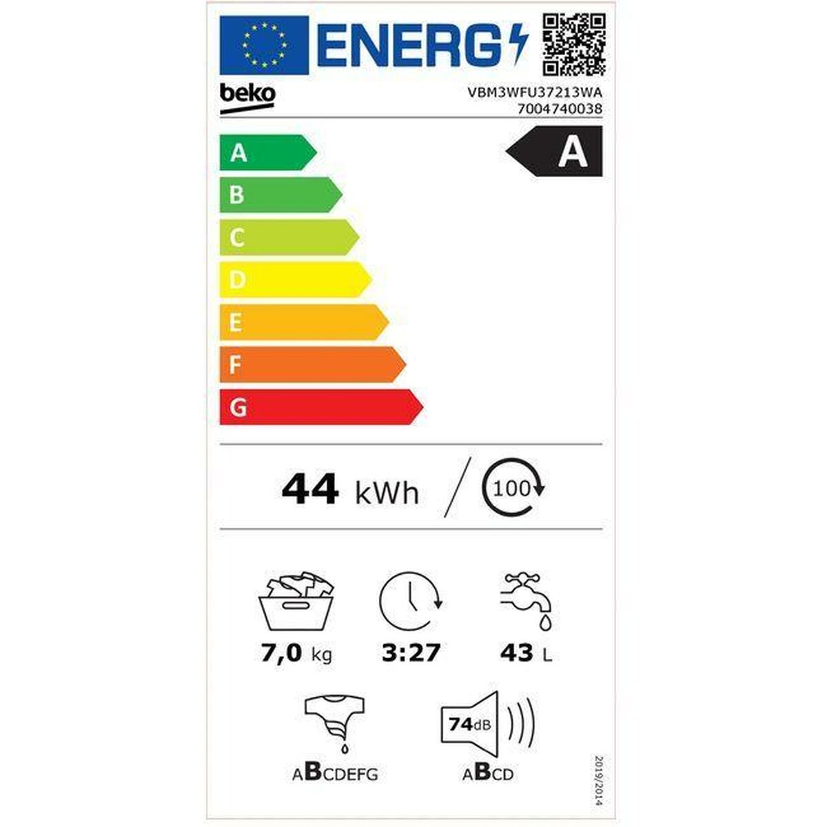 Tvättmaskin BEKO VBM3WFU37213WA 1200 rpm 7 kg Vit - 2