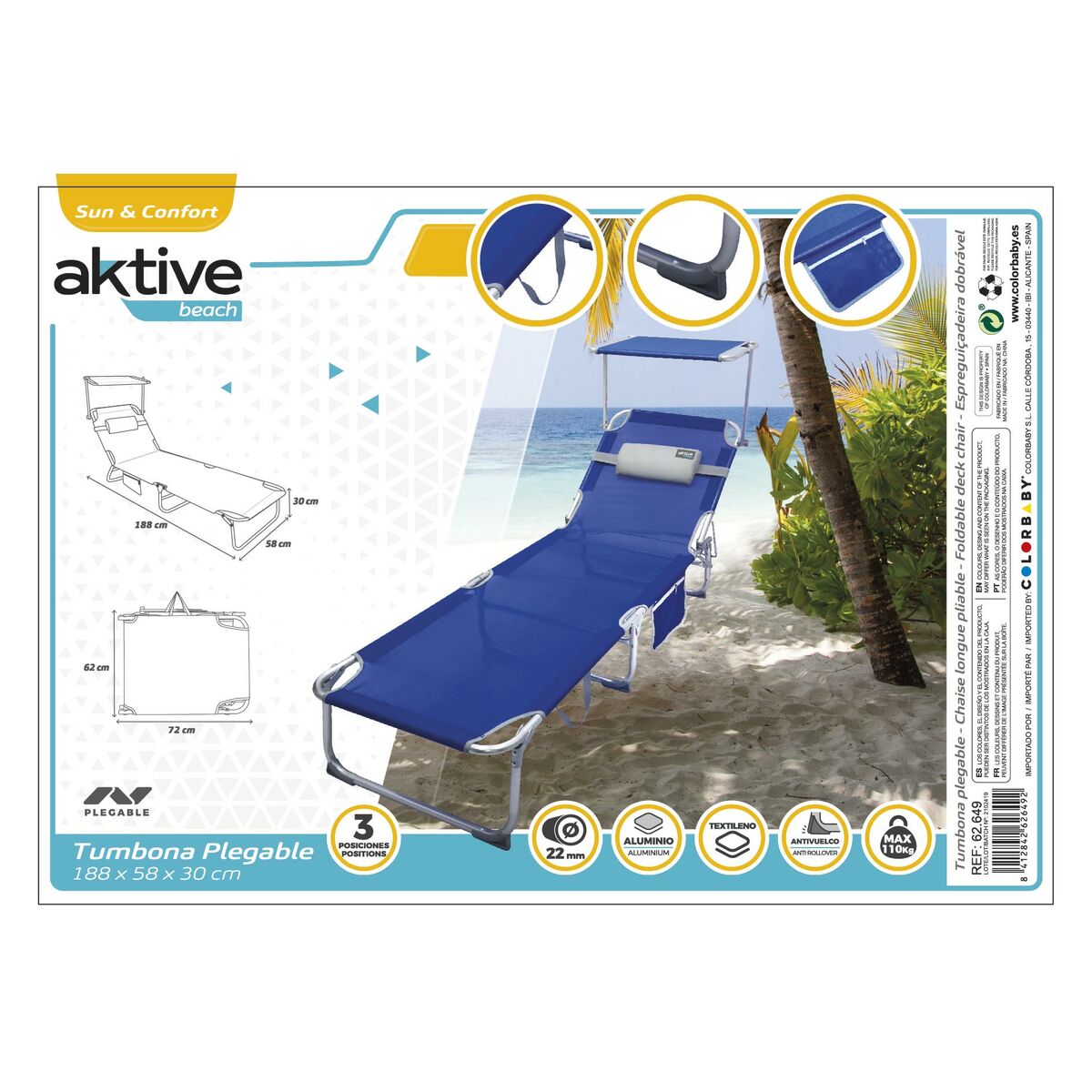 Strandsolstol Aktive 188 x 30 x 58 cm - 5