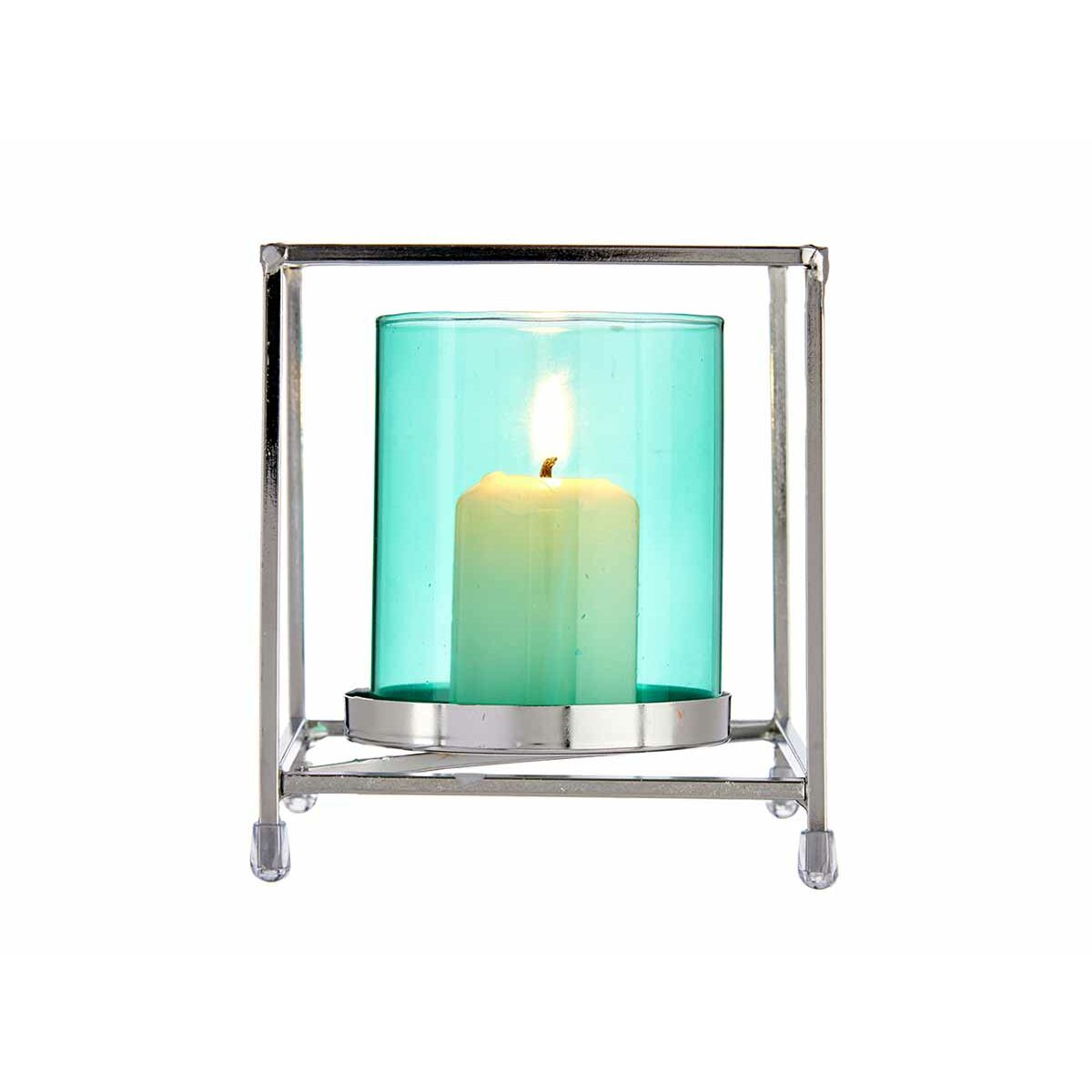 Ljusstakar Gift Decor Blå Silvrig Silver Metall Glas 11,5 x 12,6 x 11,5 cm Fyrkantig - 2