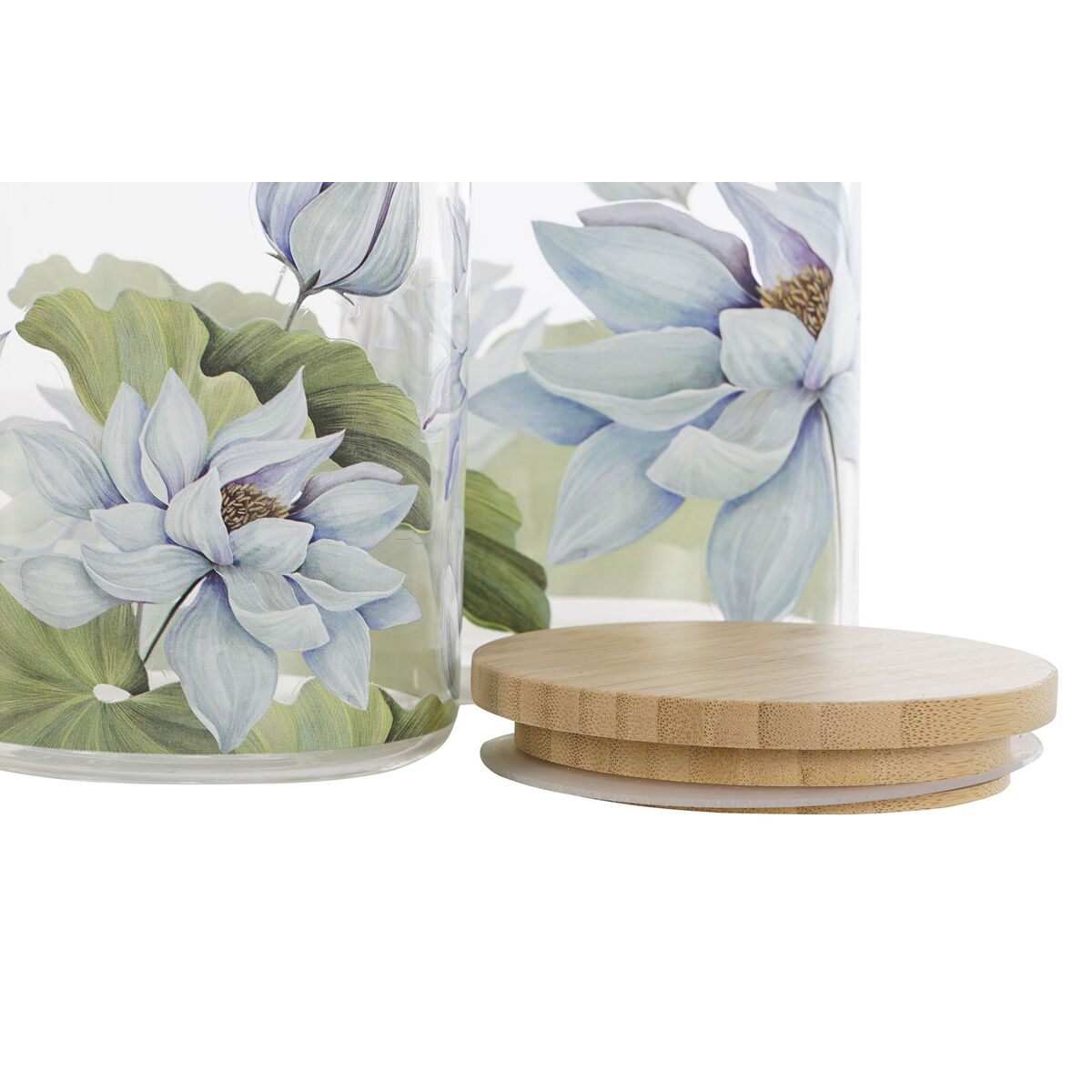 Burk DKD Home Decor Blå Vit Grön Naturell Silikon Bambu Borosilikatglas 700 ml 10 x 10 x 13 cm (2 antal) - 2