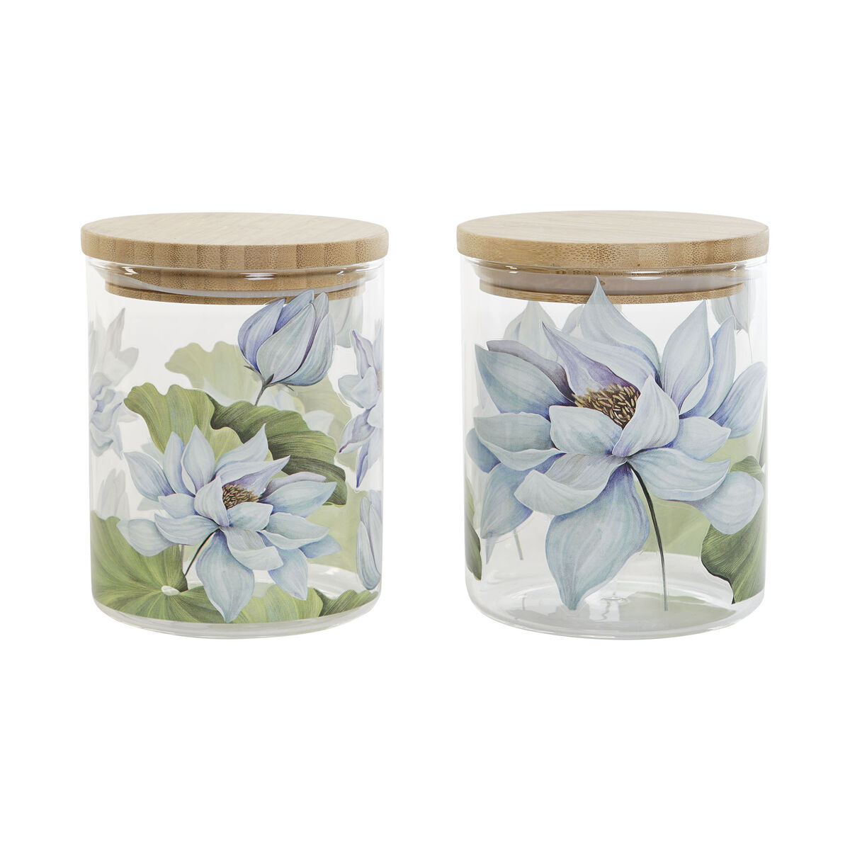 Burk DKD Home Decor Blå Vit Grön Naturell Silikon Bambu Borosilikatglas 700 ml 10 x 10 x 13 cm (2 antal)