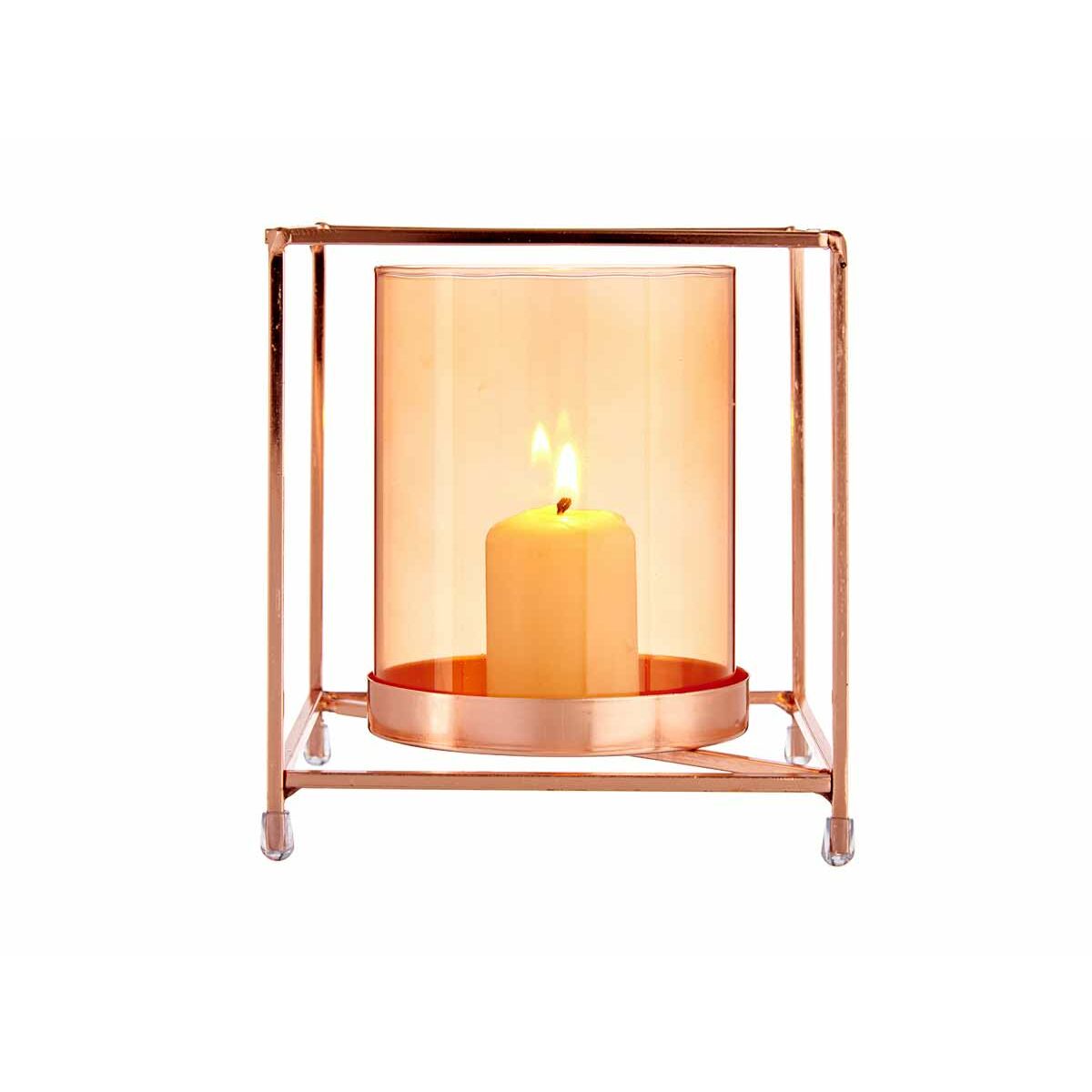 Ljusstakar Gift Decor Koppar Ambra Gyllene Metall Glas 14 x 15,5 x 14 cm Fyrkantig - 3