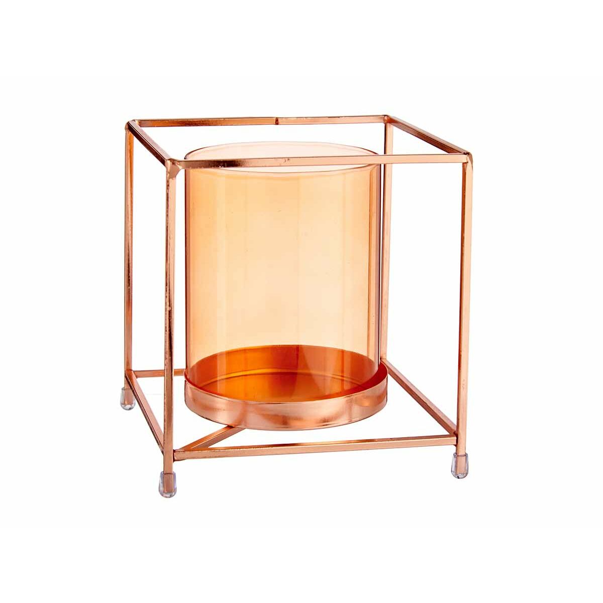 Ljusstakar Gift Decor Koppar Ambra Gyllene Metall Glas 14 x 15,5 x 14 cm Fyrkantig