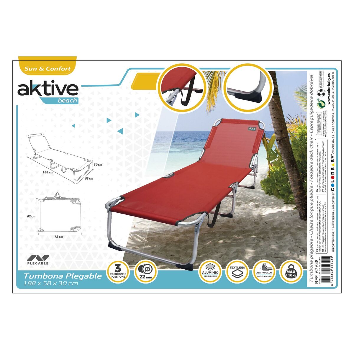 Strandsolstol Aktive 188 x 30 x 58 cm - 5