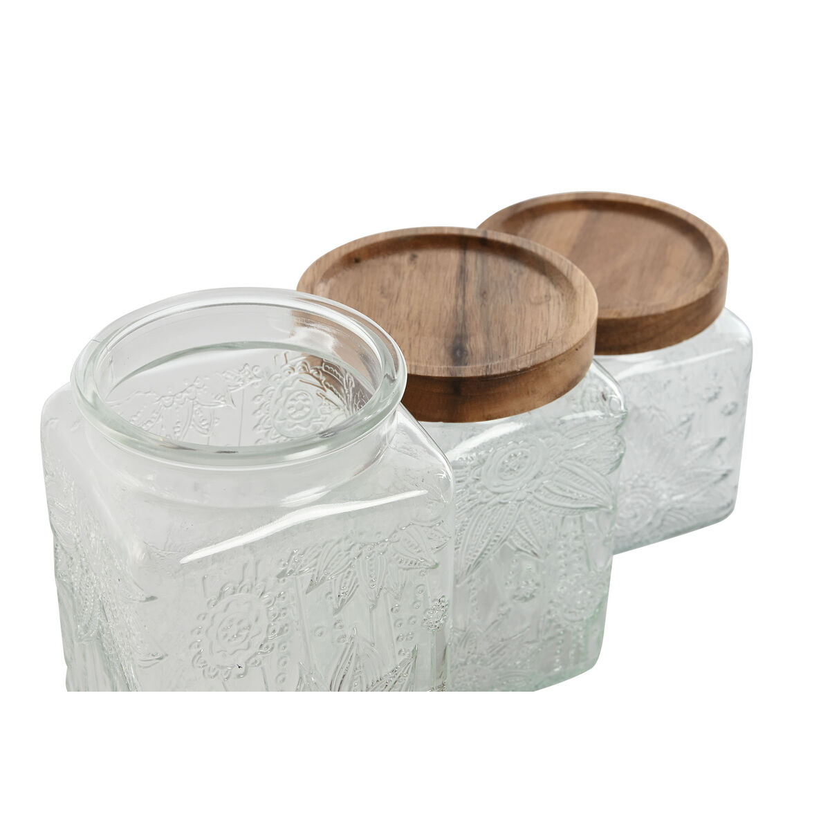Uppsättning med 3 Burkar Home ESPRIT Naturell Glas Akaciaträ 500 ml 750 ml 1 L 9,5 x 9,5 x 17,5 cm - 3