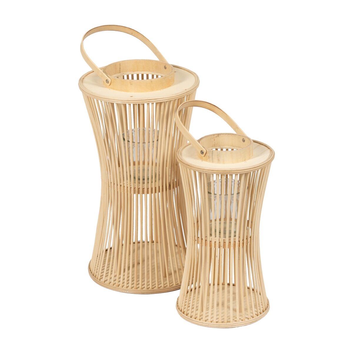 Lykta Naturell Bambu Glas 16 x 16 x 40 cm - 2