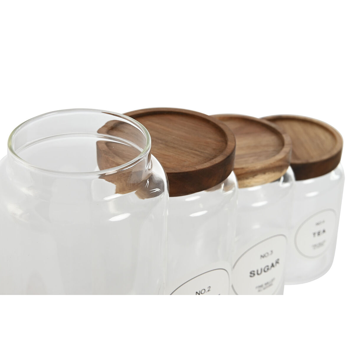 Uppsättning med 4 Burkar Home ESPRIT Naturell Akaciaträ Borosilikatglas 1 L 1,3 L 1,7 L 10 x 10 x 29,5 cm - 3