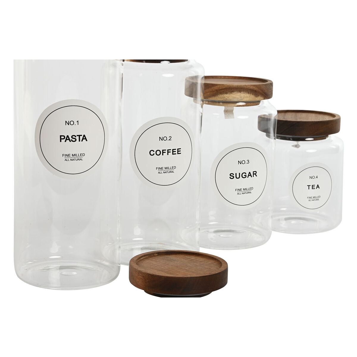 Uppsättning med 4 Burkar Home ESPRIT Naturell Akaciaträ Borosilikatglas 1 L 1,3 L 1,7 L 10 x 10 x 29,5 cm - 4