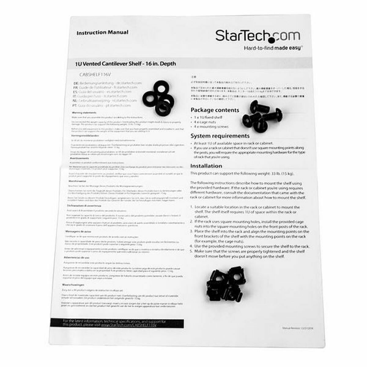 Fast Hylla till Rackskåp Startech CABSHELF116V - 2