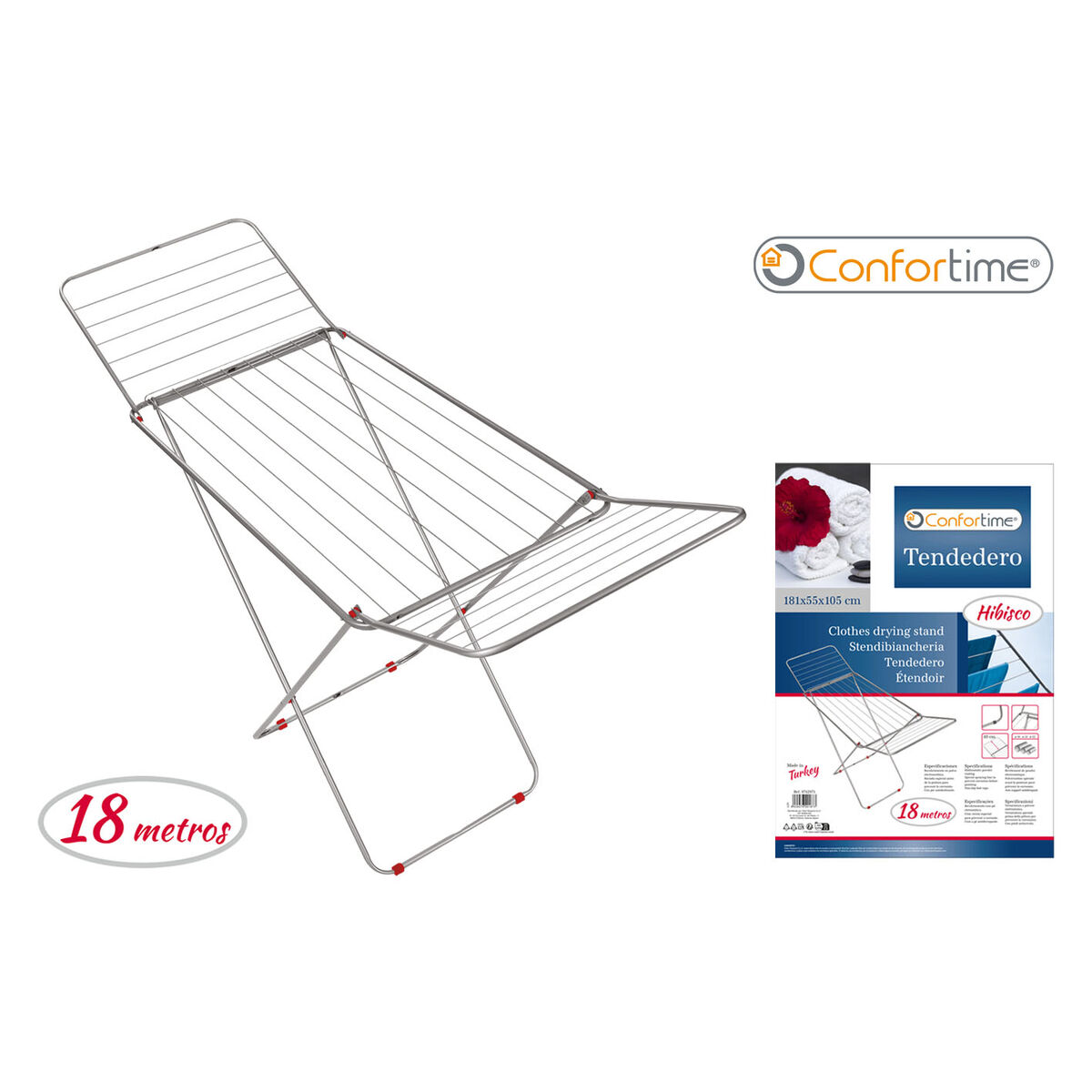 Klädhängare hopfällbar 18 m Confortime Hibisco Silvrig Metall 180 x 55 x 109 cm (6 antal) - 3