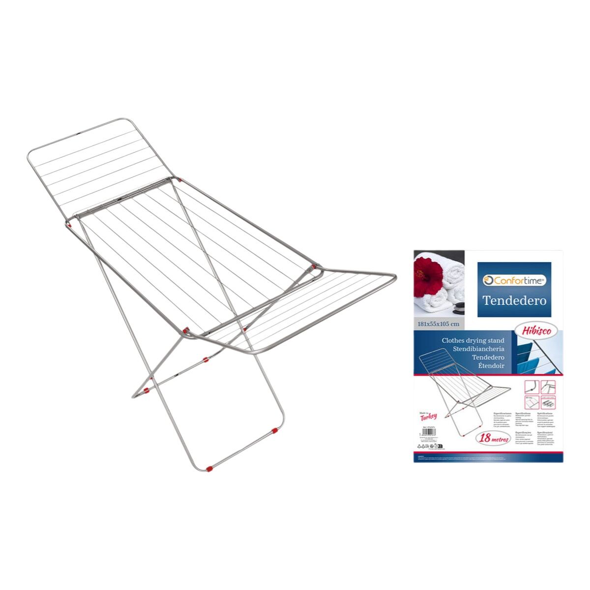 Klädhängare hopfällbar 18 m Confortime Hibisco Silvrig Metall 180 x 55 x 109 cm (6 antal) - 2