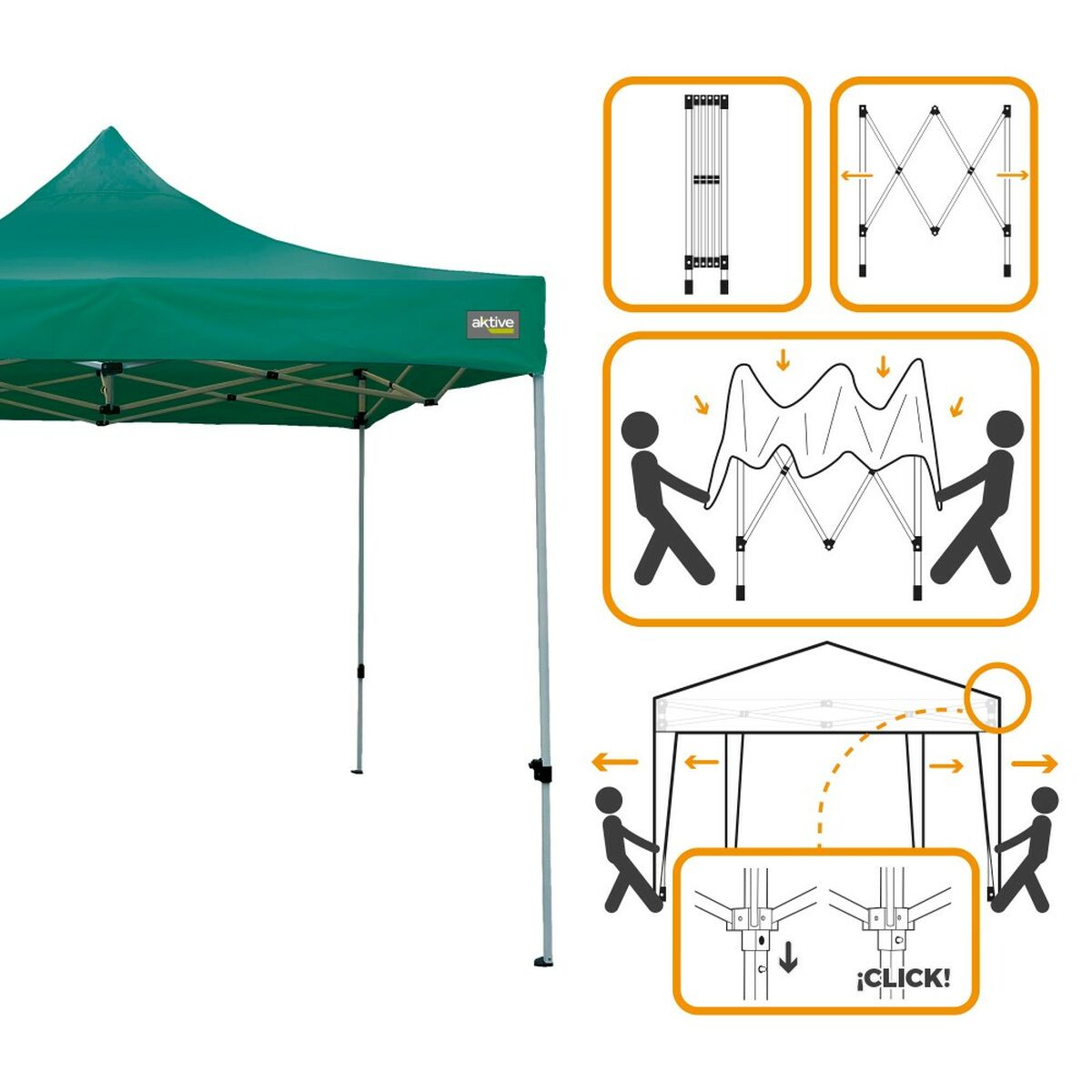 Gazebo Aktive Hopfällbar Justerbar höjd Stål Polyester 420D Oxford Grön 300 x 320 x 300 cm - 5