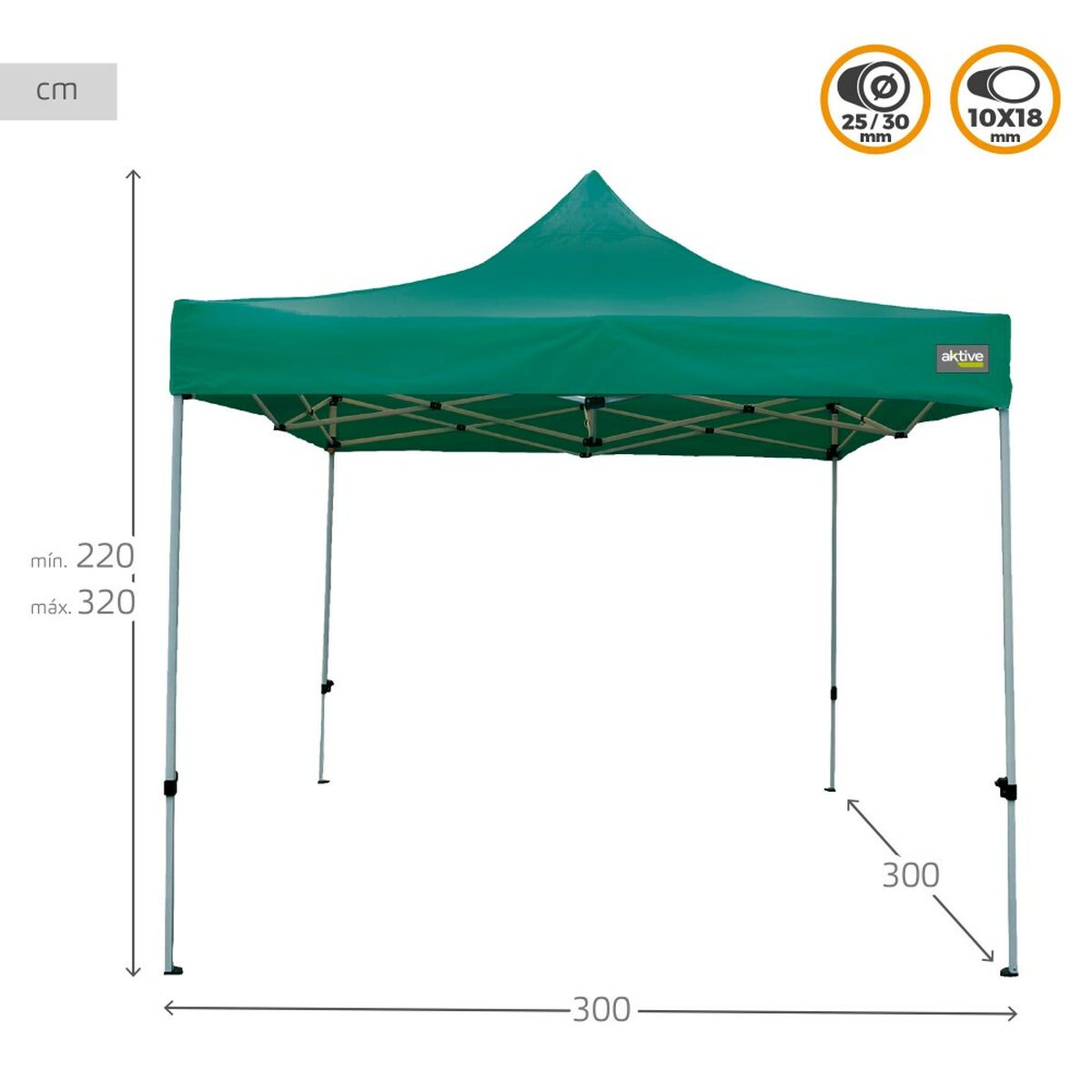 Gazebo Aktive Hopfällbar Justerbar höjd Stål Polyester 420D Oxford Grön 300 x 320 x 300 cm - 4