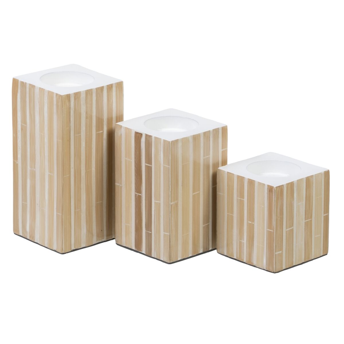 Ljusstakar Beige Bambu Trä MDF 10,5 x 10,5 x 10,5 cm - 2