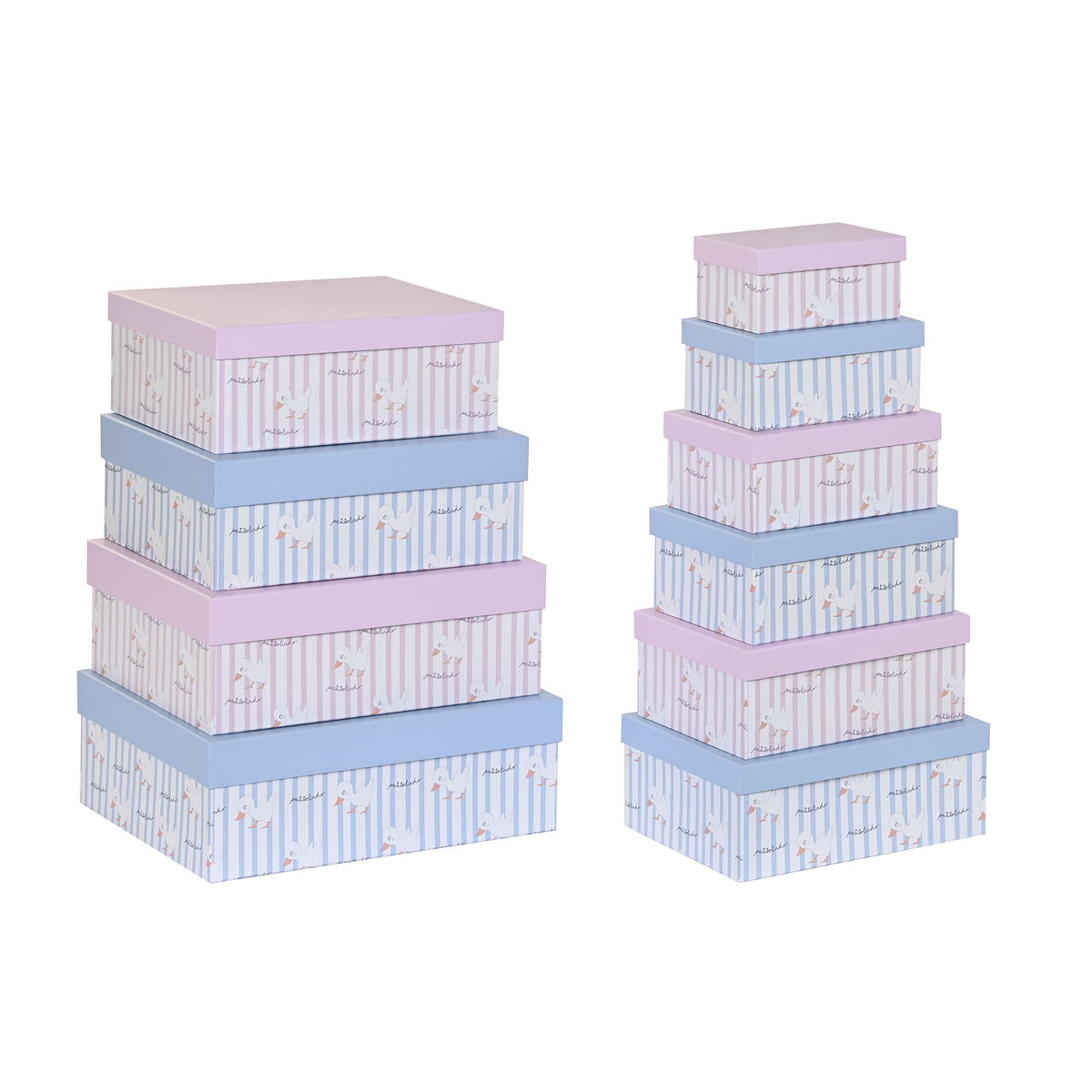 Set med stapelbara förvaringslådor DKD Home Decor Blå Rosa Papp (43,5 x 33,5 x 15,5 cm)