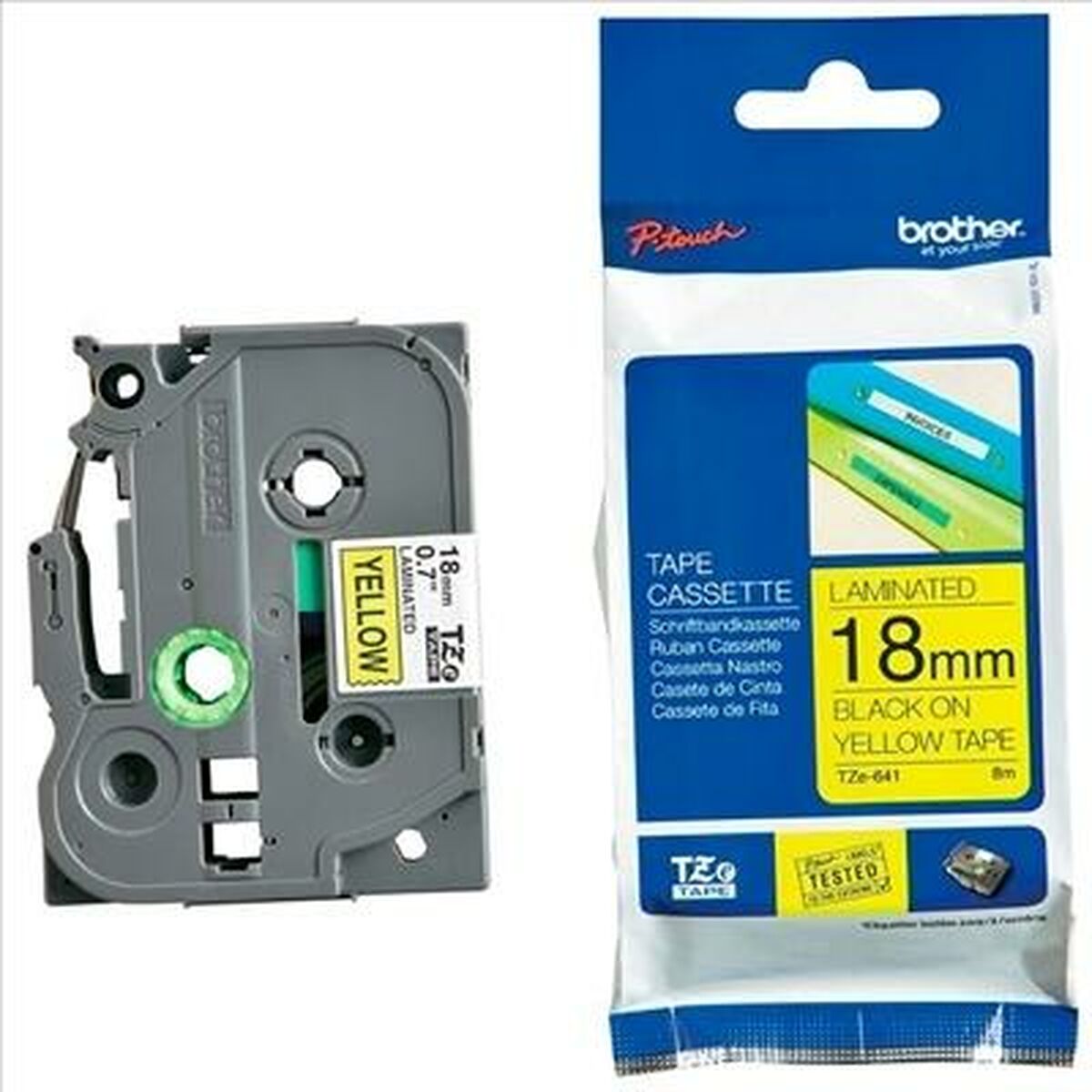 Laminerat Band till Etikettskrivare Brother TZeS641 18 mm x 8 m Svart/Gul