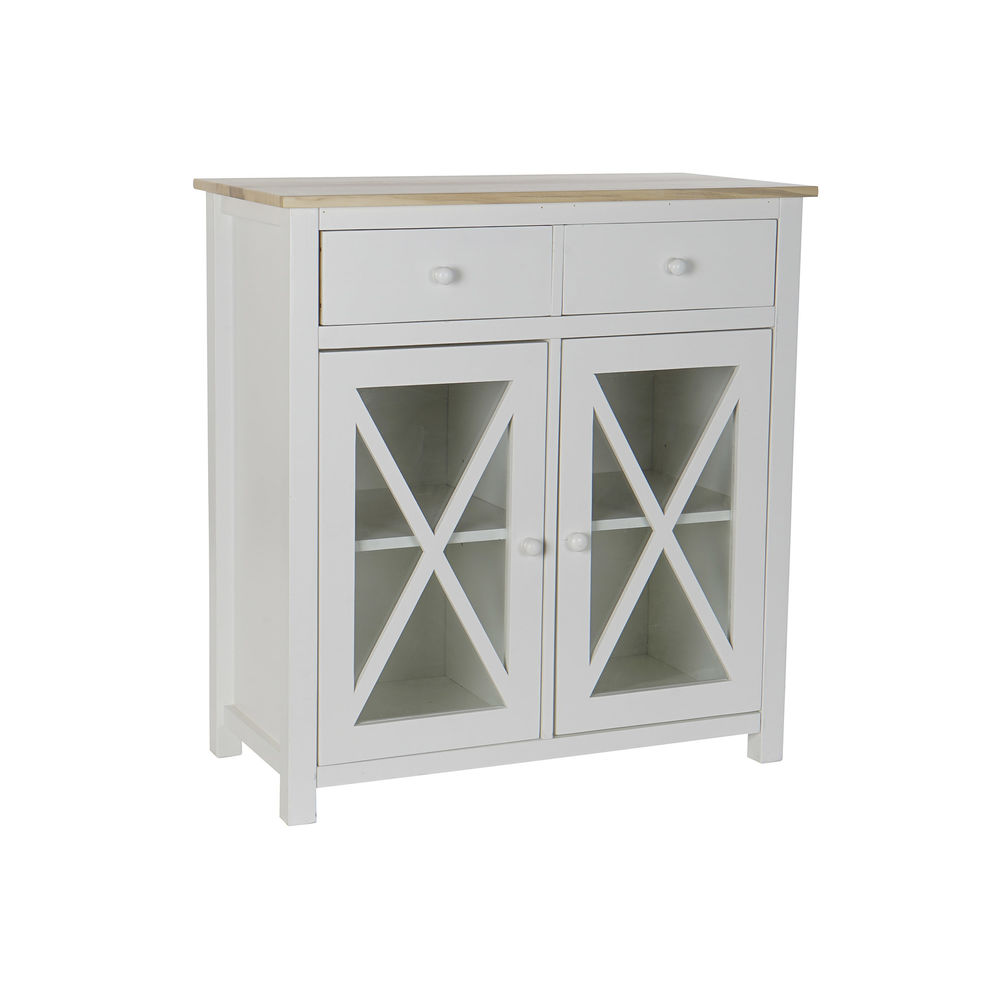 Byrå DKD Home Decor S3022229 Vit Naturell Glas Poppel Cottage 80 x 40 x 85 cm