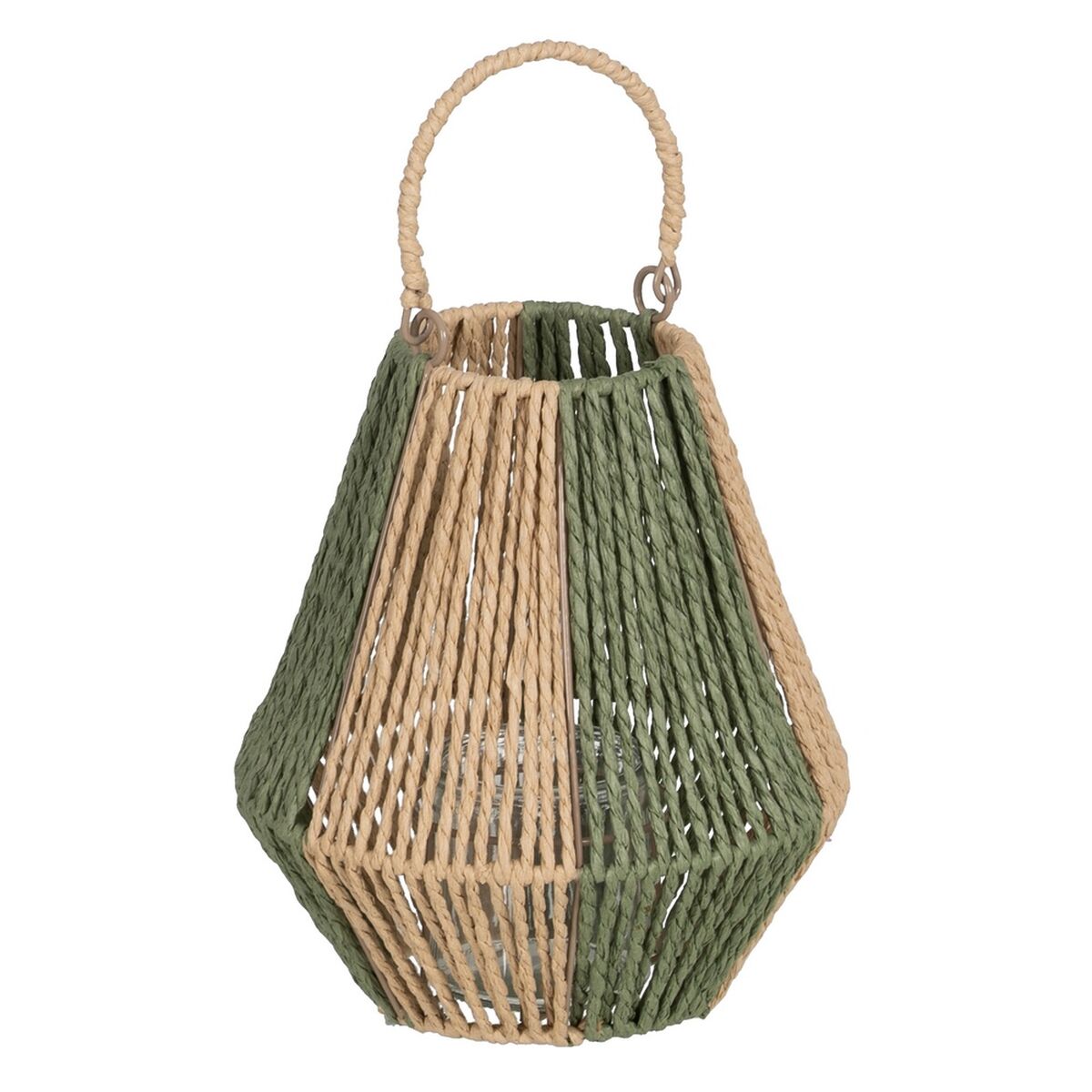 Lykta Ljusstakar Lykta Grön Beige Metall Papper Glas 21,5 x 21,5 x 23 cm