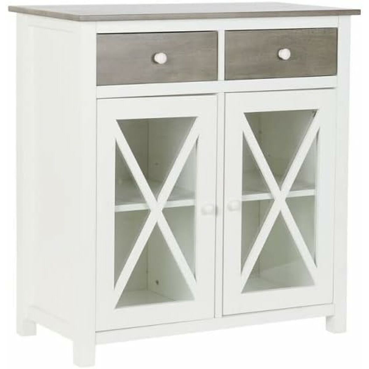 Byrå DKD Home Decor Vit Grå Glas Poppel Cottage 80 x 40 x 85 cm - 4