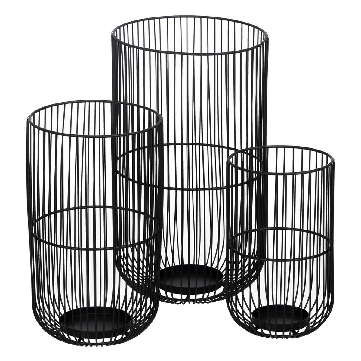 Set med ljusstakar Svart Järn 22 x 22 x 39 cm (3 antal)