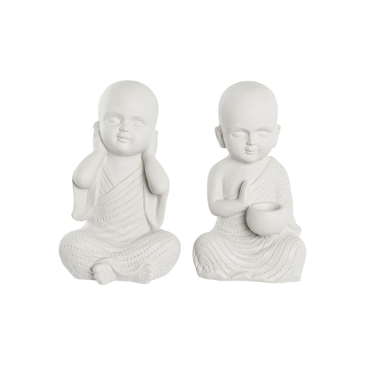 Prydnadsfigur DKD Home Decor 25,5 x 19 x 39 cm Vit Munk Orientalisk (2 antal) - 3