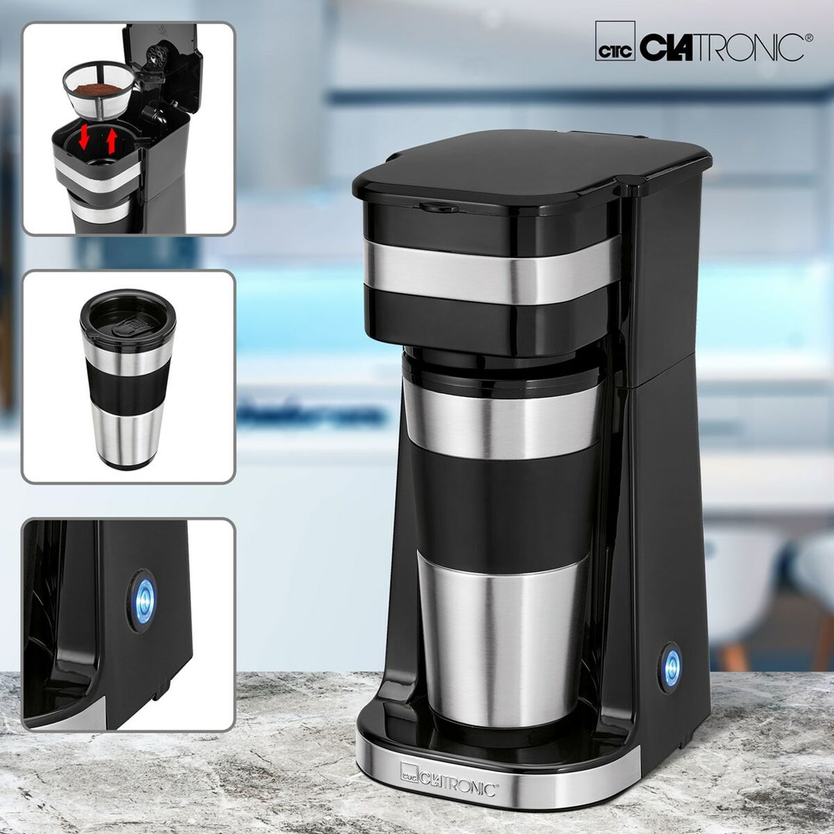 Italiensk Kaffepanna Clatronic KW 3733 Svart Stål Rostfritt stål 1 Kopp - 4