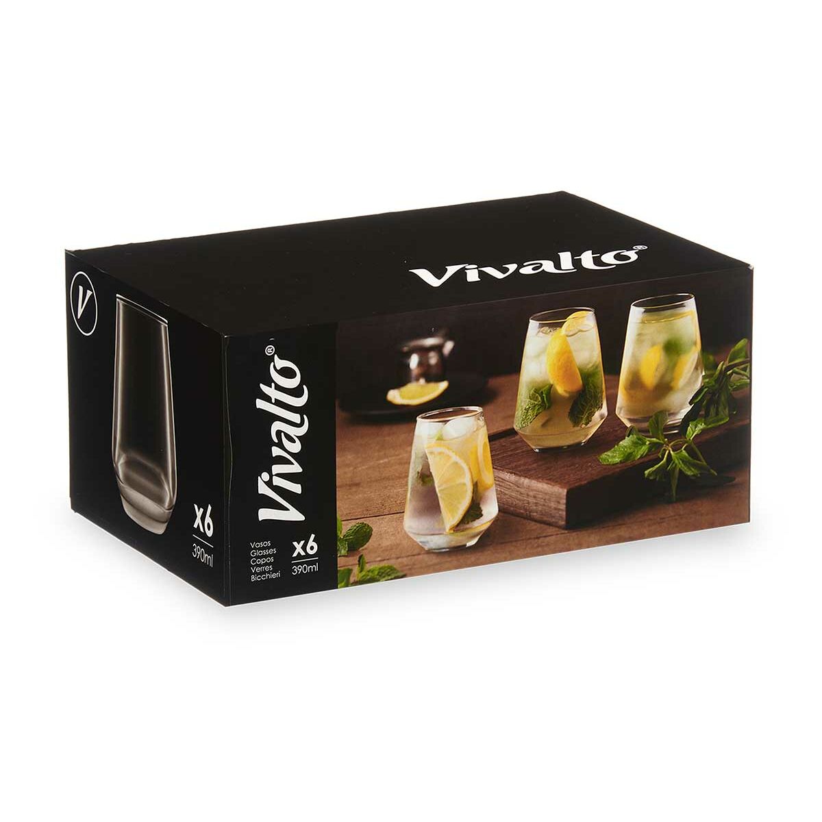 Glas för vatten Vivalto 67018-1/BHZ6 Transparent Glas 390 ml (6 antal) - 4