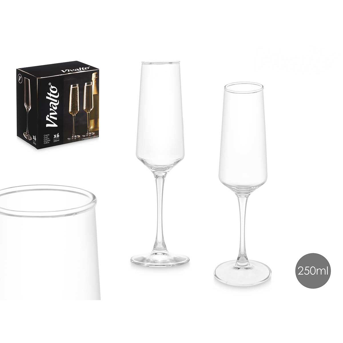 Champagneglas Vivalto REJ6323/BHZ6 Transparent Glas 250 ml (6 antal) - 3