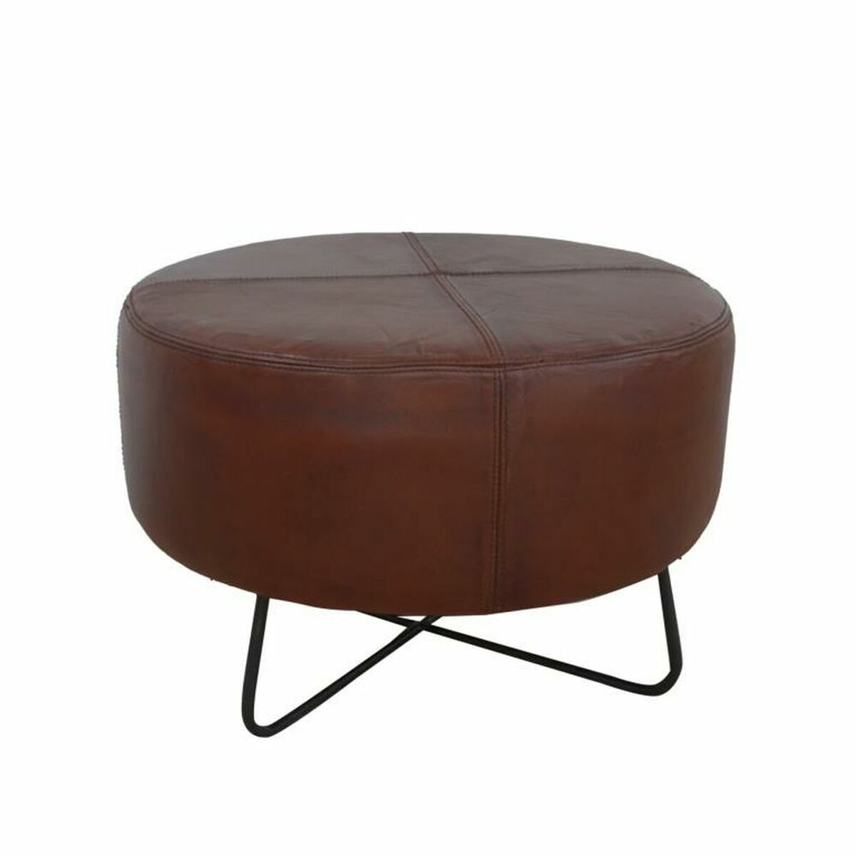 Fotpall DKD Home Decor Svart Metall Brun Läder (55 x 55 x 37 cm) - 5