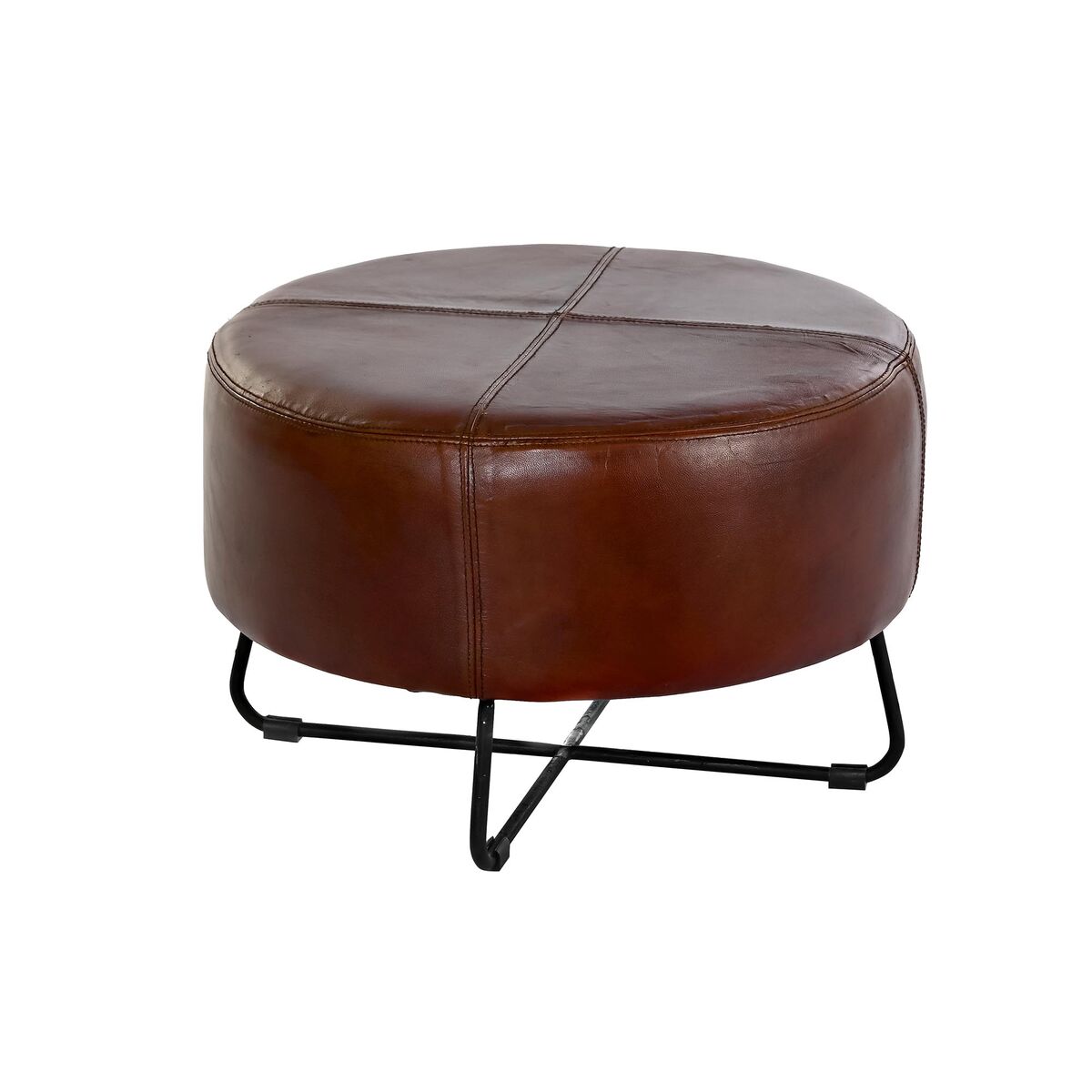 Fotpall DKD Home Decor Svart Metall Brun Läder (55 x 55 x 37 cm) - 3